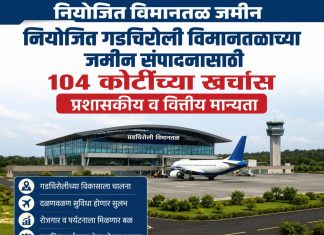 *नियोजित गडचिरोली विमानतळाच्या जमीन संपादनासाठी*१०४ कोटींच्या खर्चास प्रशासकीय व वित्तीय मान्यता*